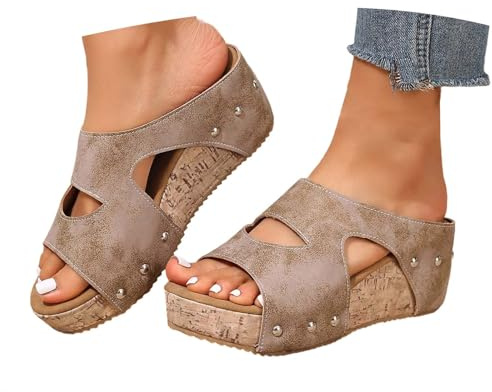 Nuqqichongtian Ciabatte Donna Ortopediche Estive Aperte Leggere Pantofole con Zeppa Antiscivolo Sandali Pianta Larga Comode in Pelle Basse Scarpe da Casa Mare Spiaggia