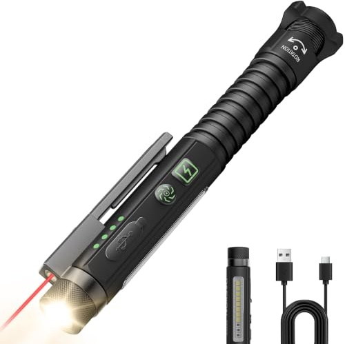 TUOWEE LED Torch Rechargeable, 800 Lumen Small Pen Torch with UV, 11 Modes USB-C Pocket Flashlight, Magnetic Clip & Base for Hiking, Camping, Dog Walking & Emergency