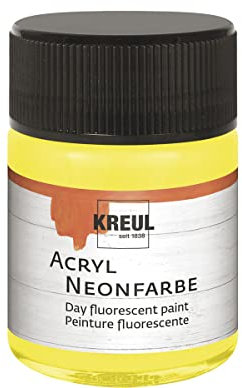 KREUL 77561 - Pintura acrílica neón, Bote de 50 ml en Amarillo neón, Pintura acrílica Fluorescente al Agua, cremosa semiopaca de intensa luminosidad sobre Fondo Blanco