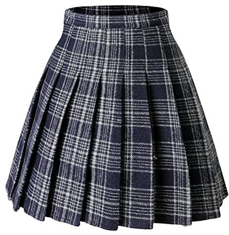 HOEREV Donne Ragazze Tessuto di Lana Spessa per Il Freddo Versatile Plaid Gonna A Pieghe con Pantaloncini,Reticolo Nero,EU36,IT42