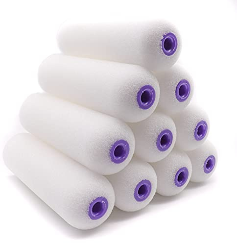 COTTAM 4 Inch Foam Mini Roller Sleeves 10 Pack for Gloss, Varnish & Oil | High-density sponge, no fibre loss on medium-tack finishes, smooth consistent lay-down on flat surfaces, own-bearing design