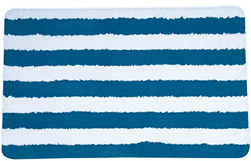 MSV Badteppich Badematte Badvorleger Duschvorleger Mikrofaser Hochflor flauschig 50x80 cm – Weiß/Hellblau