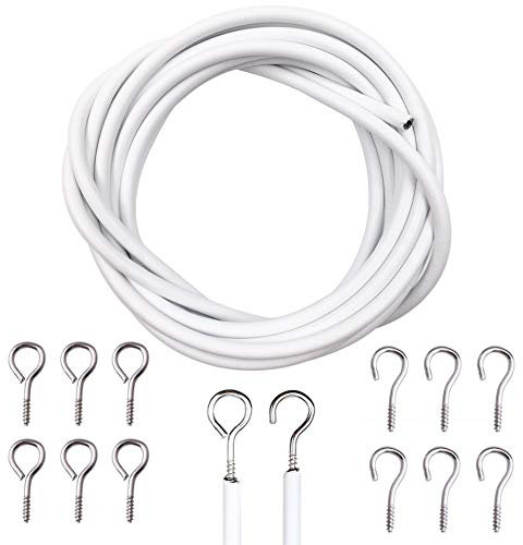 Net Curtain Wire and Hook Set - 3 Metre Curtain Wire Kit Includes 6 Eyes & 6 Hooks - Voile Wire Cable, Cut to Size, Perfect for Hanging Net Curtains & Pictures