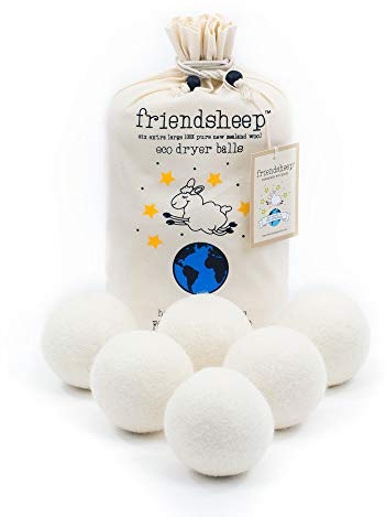 Friendsheep Woll-Trocknerkugeln, 6 Stück, XL, organisch, wiederverwendbar, ohne Tierversuche hergestellt, Fair Trade, kein Fusseln, Weichspüler, Weiß – Creamy White