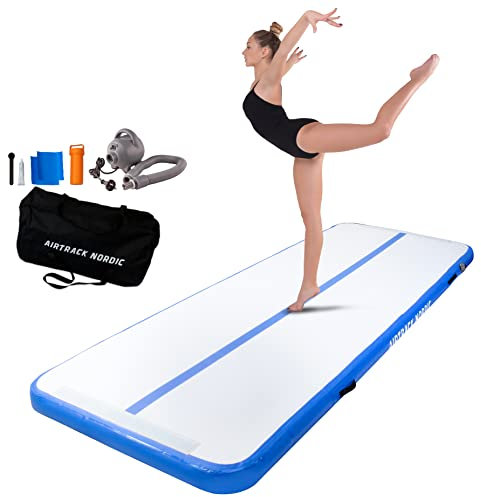 AirTrack Nordic Standard Airtrack Matte 3m - 8m mit Luftpumpe, Turnmatte Aufblasbar, Am Besten für Gymnastik, Yoga - Langlebig & Einfach zu Transportieren Matte Sport, Gymnastikmatte (4, blau)