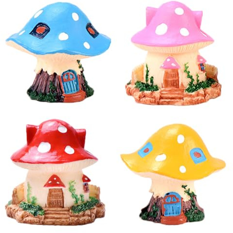 MAOMIA Miniatur Feengarten Pilzhaus 4 Stück Micro Landschaft Garten Dekoration Blumentöpfe Ornamente