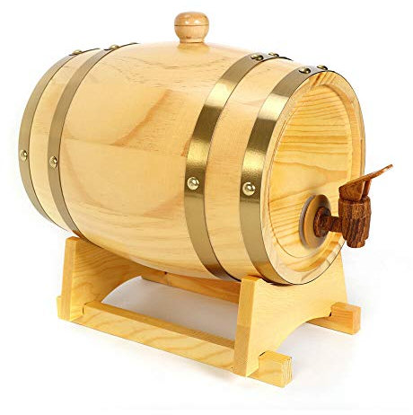 MINUS ONE Holzfass, individuelles Eichenfass für Whisky oder Wein, Fass mit Zapfhahn, Stopfen und Holzbock, Whiskyfass Cool Kiefer Holzfass Weinfass Fass Bierspender Bierfass Getränkespender