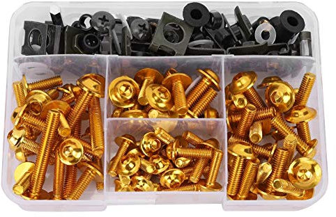 Motorrad Schrauben Set, Akozon 177pcs Aluminium Schrauben Verkleidungsschraubensatz Universal M5 M6 Dekorative Abdeckung für Sportbikes(Gold)