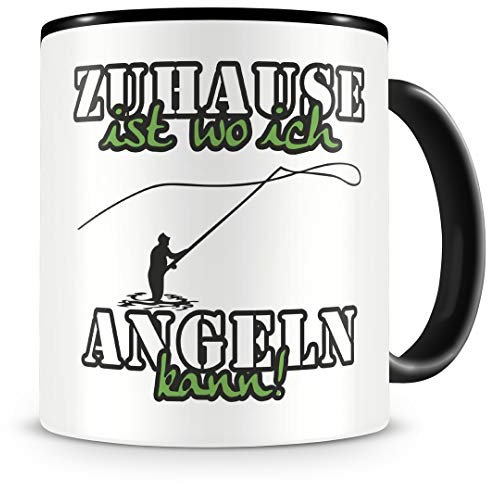 Samunshi® Angeln Tasse mit Spruch Zuhause ist Angeln Geschenk für Angeln Fans Kaffeetasse groß Lustige Tassen zum Geburtstag schwarz 300ml