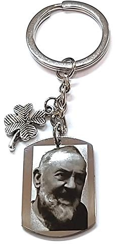Porte-clés homme femme en acier avec photo Padre Pio gravé au laser livraison gratuite, L, acier