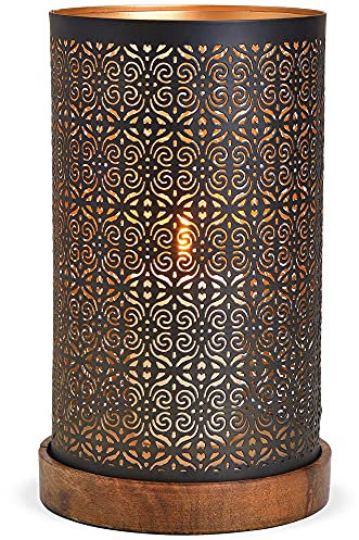 matches21 Windlicht Kerzenhalter aus Metall mit Ausstanzungen auf Holzsockel Orientstyle schwarz 1 STK - Ø 16x28 cm