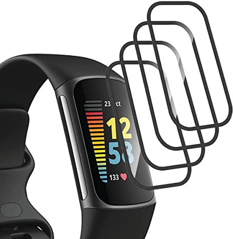 TUTUO [4 Stück Schutzfolie Kompatibel mit Fitbit Charge 5/Fitbit Charge 6 Schutzfolie, [Flexible Folie] Soft HD TPU Displayschutzfolie, Blasenfrei Anti-Kratzen Wasserdicht TPU Weich Film