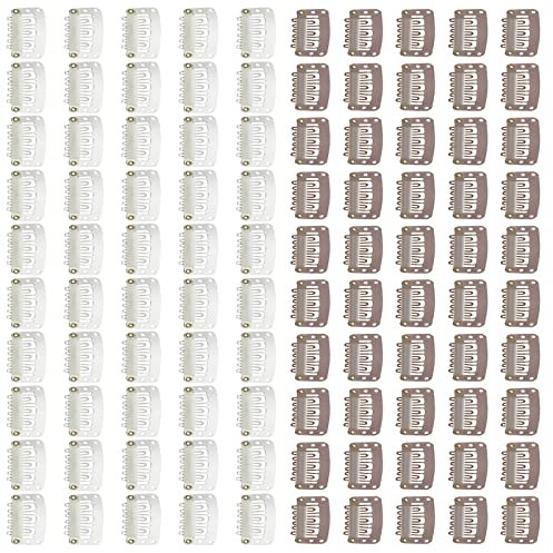 100 piezas clip peluca de metal, peine clip de peluca, pinzas para pelucas y sombreros (marrón claro y blanco roto)