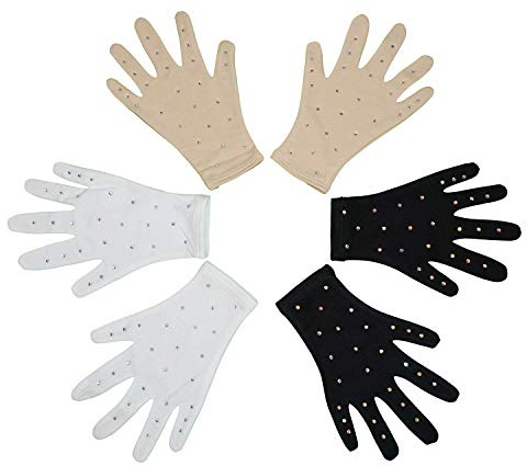 Skating Spirit Eiskunstlauf-Wettbewerbs-Thermo-Handschuhe (1 Paar), glitzernde Strass-Dekoration, für Performance-Test, Show, Tanz, Beige, Größe XS
