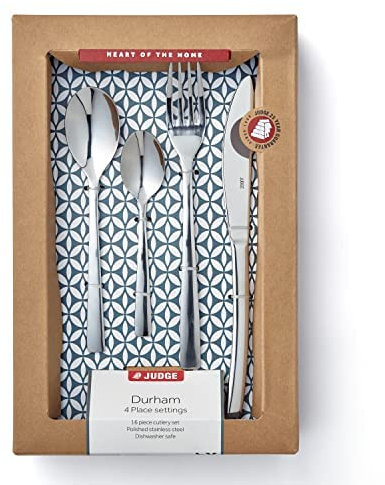 Judge Durham 16-Piece Stainless Steel Cutlery Set in Gift Box for 4 People, Dishwasher Safe