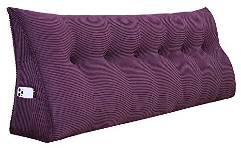 VERCART Rückenkissen Keilkissen Rückenlehne Kissen für Bett Sofa Kopfteil Gepolstert Bettkissen Wandkissen Sofakissen Groß Rueckenkissen Couchkissen Dekokissen Kordsamt 180cm Lila