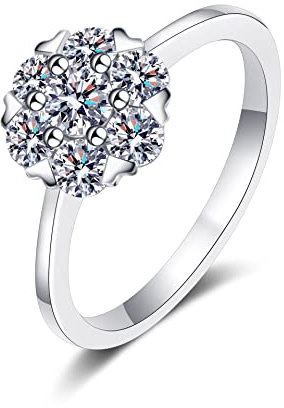 StarGems 0.8ct Moissanit 925 Silber Platiniert& Zirkonia Umgeben Romantisch Six Zacke Cluster Ring B4473-0.8ct-8