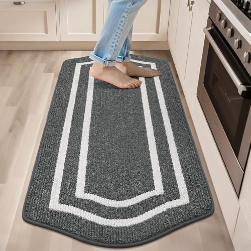COSY HOMEER Long Kitchen Floor Mats for in Front of Sink Super Absorbent Kitchen Rugs and Mats 24x59 Non-Skid Kitchen Mat Standing Mat Washable,Polypropylene,Dark Grey,Frame