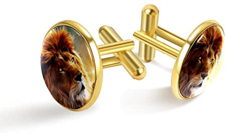 Personalisierte Gold Manschettenknöpfe für Smoking Hemd Löwe Tier, 20mm*20mm, Edelstahl, Künstlicher Quarz