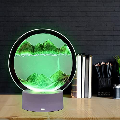 Aisny Sandscape, 3D RGB Sandbild Herbstdeko Sandbilder Zum Drehen Bewegliche Sandbilder Deko Figuren Mit LED Licht Sand Glas Set Schreibtisch Deko Sand Lampe Entspannung USB Batteriebetrieben Grün