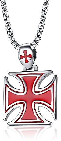 LuisFranklin necklace men's women's pendant Men Necklace Red Iron Cross Knight Kinghts Templar Pendant Crusader Male Jewelry Red