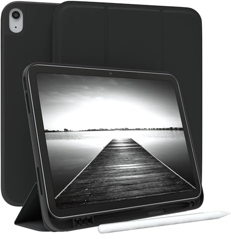 EAZY CASE - Schutzhülle mit Stifthalter für iPad 10,9 2022 (10. Gen.) Case 10.9 Zoll Hülle mit Stifthalterung Tablet Cover Touchpen Smartcase aufstellbar Klappcase Auto Sleep Wake Up Etui Schwarz