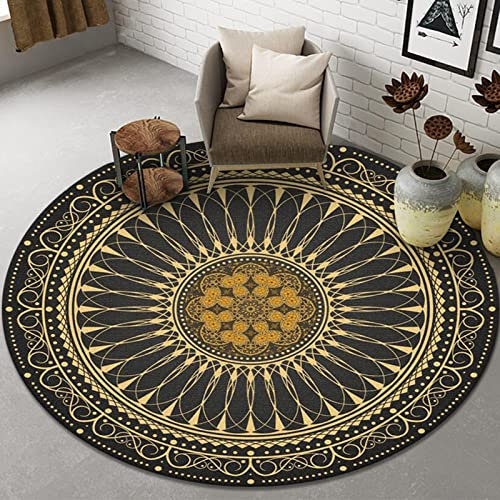 Tospass Vintage Rund Teppich Wohnzimmer Waschbar Outdoor Boho Teppiche Runder 160 cm Schwarz Beige Carpet Modern Flauschig Weicher rutschfest Plüsch Teppiche für Schlafzimmer Deko Kinderzimmer Balkon