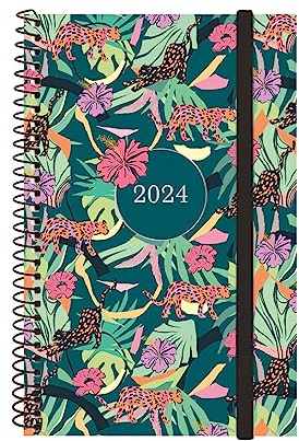 Finocam - Terminkalender Espiral Design Collection 2024 Wochenansicht Horizontal Januar 2024 - Dezember 2024 (12 Monate) Regenwald International