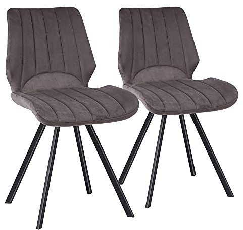 TRISENS Esszimmerstühle Küchenstuhl Polsterstuhl Design Stuhl mit Rückenlehne, mit Sitzfläche aus Samt, Gestell aus Metall, Farbe:Dunkelgrau, Menge:2 St.
