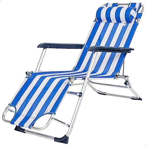 AKTIVE Sonnenliege klappbar und liegend blau 2 Positionen Material: Aluminium und Textilene Maße 47 x 95 x 75 cm Tragkraft 110 kg Klappbare Sonnenliege für Strand, Terrasse und C