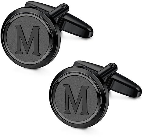 Morfetto Initiale Schwarze Manschettenknöpfe für Männer Schwarze Manschettenknöpfe Personalisierte Kupfer Manschettenknöpfe Brief Manschettenknöpfe Geschenk für Bräutigam Ehemann Vater Freund M