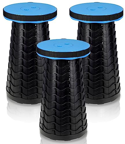 Tubiaz 3X Tragbarer Klapphocker Tragfähigkeit 150 kg, 6-44 cm Höhenverstellbare Leichte Teleskophocker, Ausziehbarer Falthocker, Campinghocker, Faltbarer Hocker für Camping Garden Angeln blau
