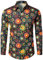 JOGAL Herren Regular Fit Floral Business Hemd Langarm Button Down Print Freizeithemd Braun Kreis XX-Large