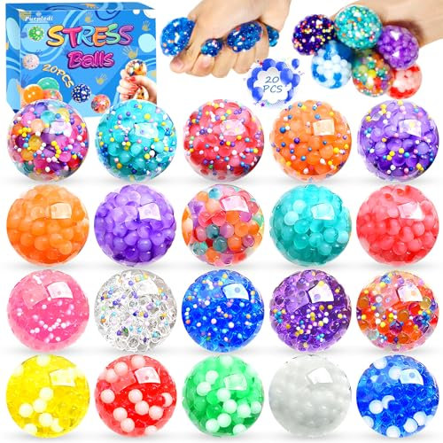 Purpledi 20 Stück Stressbälle, Squishy Ball Fidget Toys, Anti Stress Spielzeug,Squeeze Toy, Stressbälle für Kinder und Erwachsene mit Wasserperlen,Geburtstagsgeschenke, p-jieyaqiu25