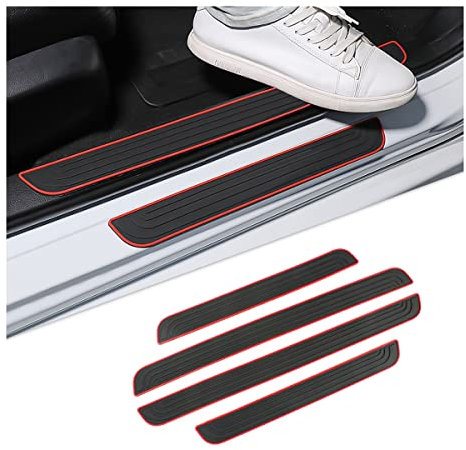 4 PCS Car Door Sill Plate Protectors, Auto Door Entry Guards Sill Scuff Cover Panel Step Protector, PVC Rubber Anti-Scratch Front Rear Door Pedal, Car Accessories for Most Vehicles(Red/White)