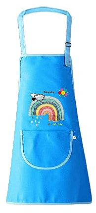 WKRTDY Delantal Infantil Impermeable para Niños de 5 a 11 años - Ajustable con Bolsillos para Cocina, Hornear, Pintura y Artesanía en Color Azul - 1 Unidad