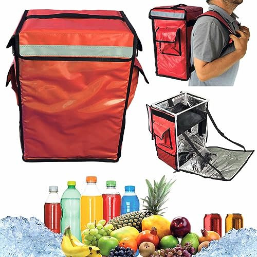 CoolQuest isolierte Kühltasche 42 Liter in Thermobox wasserdicht Picknick Rucksack Liefertasche Lieferservice Thermo-Transport Thermobag Deliverybag Takeaway-Box Fahrradkurier (Rot)