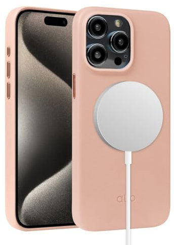 alto Kompatibel mit iPhone 15 Pro Max 2023 und MagSafe, magnetische italienische Lederhülle, Clop Serie Drop Schutzhülle (iPhone 15 Pro Max, 6,7 Zoll, Misty Pink)