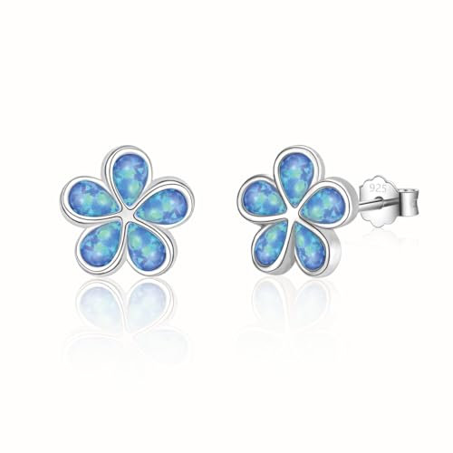 FAOMZQ Opal Ohrringe Blumen Blauer, Blumen Silber 925 Sterling 11mm Ohrstecker Schmuck für Damen Mädchen