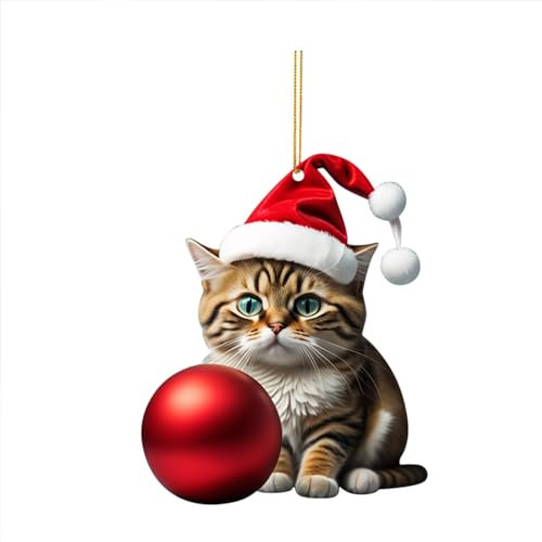 Weihnachtsbaum Cartoon Katzen Anhänger 2D Acryl Weihnachtskatzen Hängende Deko Lustiger Weihnachten Katzen Ornament Spaß Weihnachtsanhänger Deko Christbaumschmuck Weihnachtsschmuck (Katze-5, 8cm)