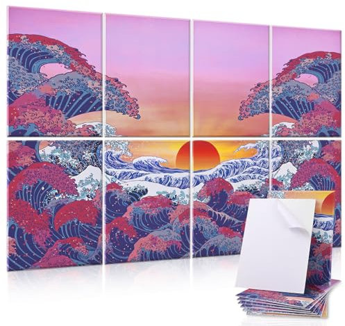Yrendenge Art Acoustic Panels, 8 Pack Self-adhesive Sound Proofing Padding Acoustic Wall Panels, 48 x 32 Decorative Sound Absorbing Panels High Density Acoustic Panels for Home Office (Sea Wave)