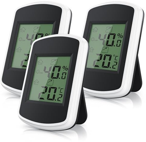 CSL - 3x Digitales Mini Thermo-Hygrometer Thermometer Hygrometer innen Temperatur und Luftfeuchtigkeitmessgerät mit Smiley-Indikator für Gewächshaus, Wohnzimmer