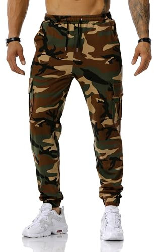 MakingDa Pantaloni della Tuta da Uomo Camo Gym Joggers Cargo Con Coulisse Multi-Tasca, da Corsa, da Combattimento Mimetici, da Lavoro - Verde Militare