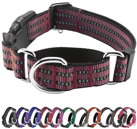 Hikiko Martingale Hundehalsband, reflektierend, Nylon, mit Schnellverschluss-Schnalle, verstellbar, Training, rutschfest, Größe L, Burgunderrot