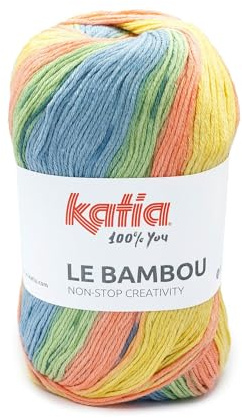 LE BAMBU von Katia in 100-Gramm-Knäueln und 120 Metern (Pastellgelb-hell-orange-pastellblauleuchtendes Grün (100))