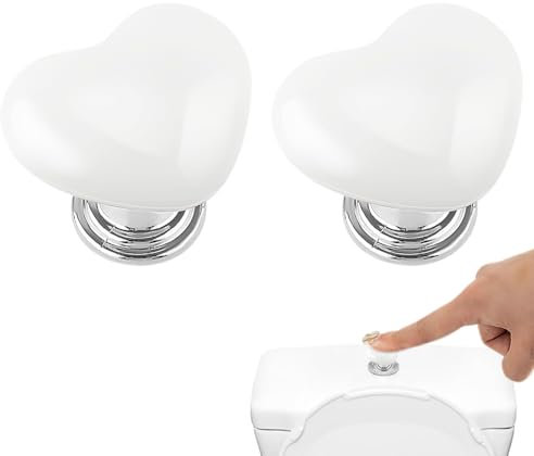 Gsycle 2PCS Toilet Button Pusher, Universal Love Heart Shaped Toilet Tank Push Press Flush Buttons Toilet Press Flush Button Replacement for Home Bathroom Toilet(White)
