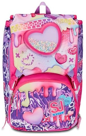 SJ GANG STYLE JAM GANG Zaino Scuola Estensibile, Rosa, Sphere Full Girl, Zaino Doppio Scomparto Estensibile Tramite Zip Laterali, Tasca Porta Borraccia, Scuole Elementari e Medie, Bambina Ragazza
