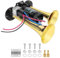WADEO 12V LKW Hupe 118dB, Super Laut Doppelhorn Auto-Drucklufthupe mit Kompressor, Lufthorn Drucklufthorn Laute Hupe Kit für alle 12 V Fahrzeug, PKW, LKW, Zug, Boot, Auto, Van (Gold)