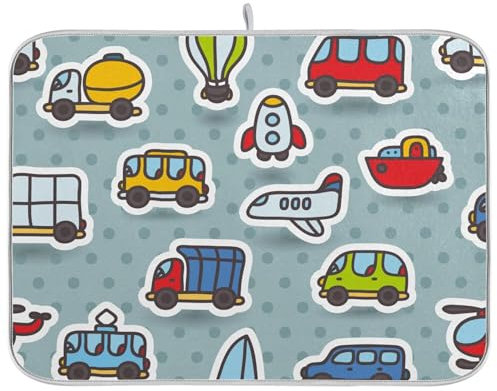 Abtropfmatte für Bus, LKW, Flugzeug, Straßenbahn, Trolleybus, Raketen, Ballon, Hubschrauber, Boot, Minivan, Abtropfmatte, für Küche, Theke, Geschirrgestell, matt, saugfähig, 40,6 x 45,7 cm
