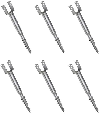 6 Pcs x Ground Screw Anchor Galvanised Screw in Fence Pergola Post Holder Support Base with Square Bracket Drive Down Spike (90mm x 685mm)